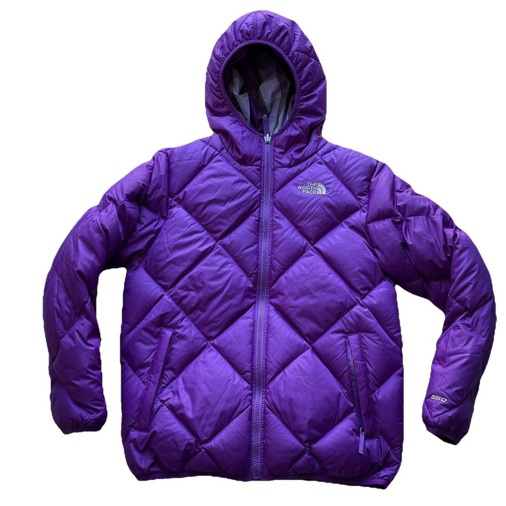 The North Face 550 Down Puffer Jacket Reversible Hooded Youth Girls Large 14-16